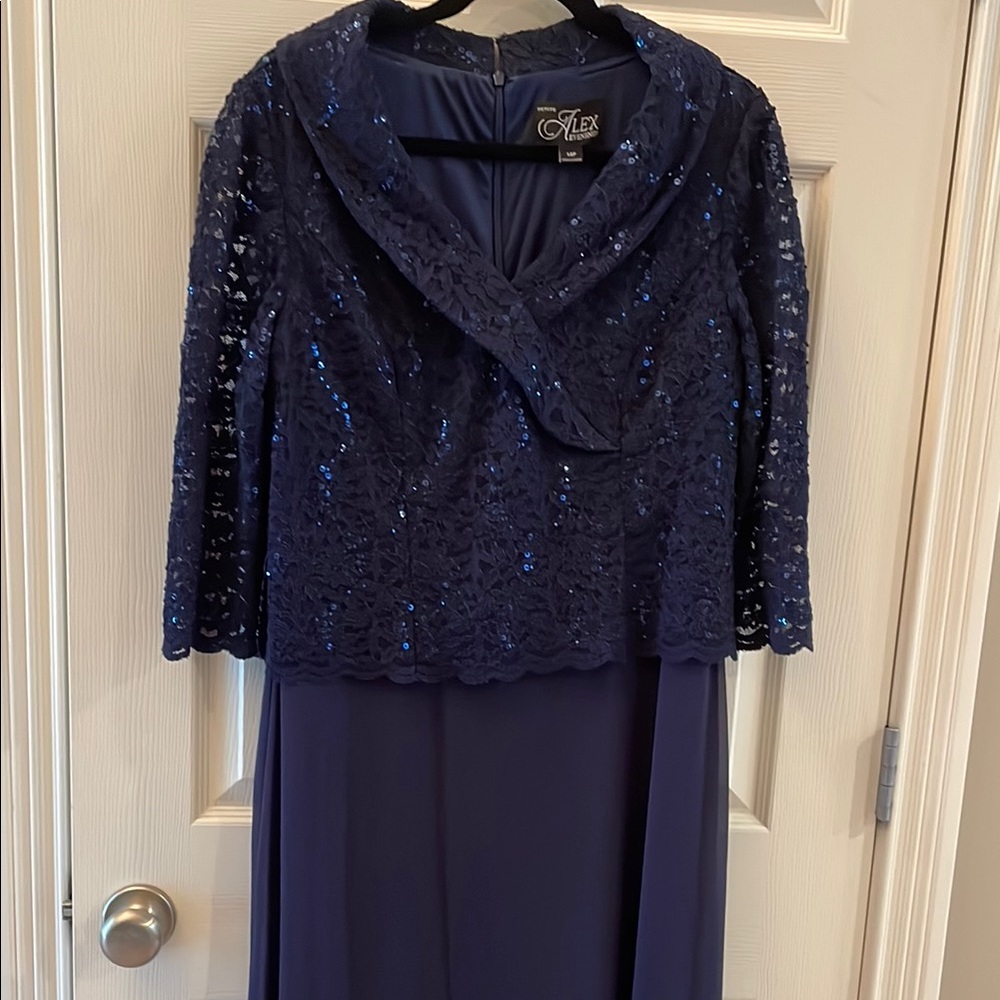 Alex Evenings Navy Blue Lace Wedding Dress